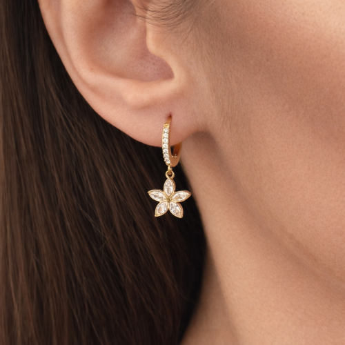 Kolczyki złote stal chirurgiczna cyrkonie kwiatki