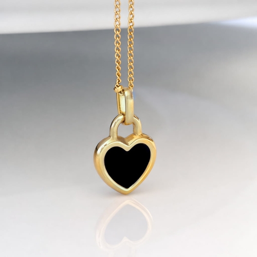 Naszyjnik stal chirurgiczna złoty emalia masa perłowa dwustronny