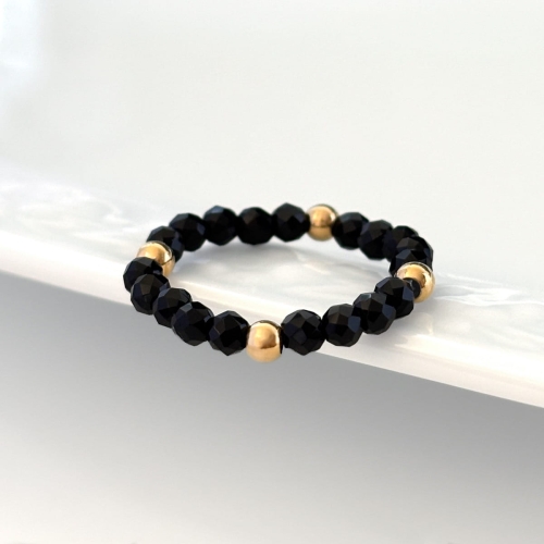 Pierścionek turmalin czarny kamień naturalny elastyczny 3 mm