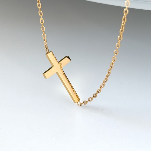 Naszyjnik krzyżyk poziomy stal chirurgiczna złoty