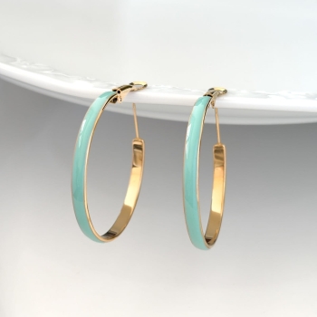 Kolczyki koła ze stali chirurgicznej z miętową emalią 