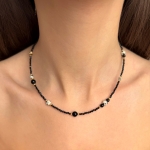 Naszyjnik damski z kamieni naturalnych jaspis dalmatyński i agat czarny