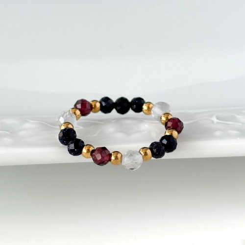 Pierścionek z koralików kamienie naturalne granat noc Kairu kryształ górski