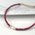 Bransoletka z perłą kamień naturalny granat 3 mm
