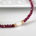 Bransoletka z perłą kamień naturalny granat 3 mm